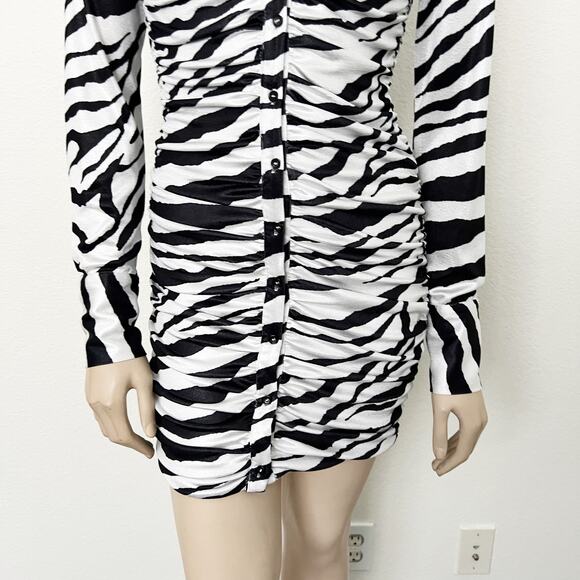 [Tiger Mist] Ryanna Zebra Print Collared Ruched Long Sleeve Mini Dress Sz Small - Picture 8 of 14
